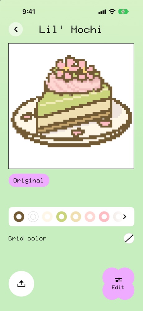 The saved pattern with its bead colors listed underneath